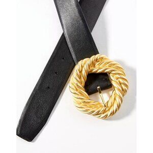 Deborah Drattell Micaela Belt Anthropologie Black w Chunky Gold Buckle M/L